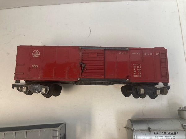 American Flyer Freight Car Set Includes: B&O Boxcar 633, Gulf Tank 625, Hopper 640, T&P Gondola 631, Caboose 638