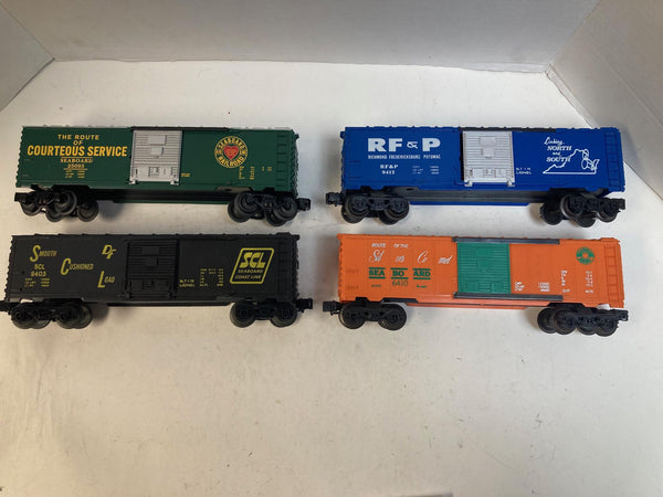 Lionel Fallen Flags Box Car Set of 4 (Seaboard, SCL, RF&P) - O Scale - Good