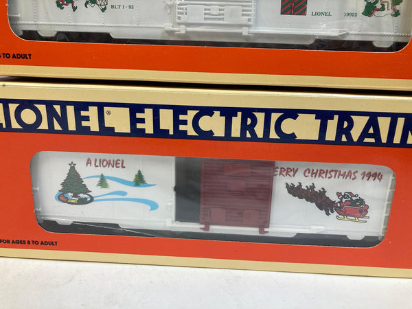 Lionel Christmas Boxcar Lot of 4 (1991–1994) – 6-19913, 6-19918, 6-19922, 6-19929 – O Gauge