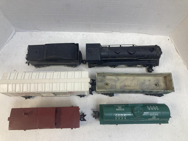 Vintage Marx O Gauge 999 Steam Locomotive & Tender w/ 4 Freight Cars - Tilt Couplers