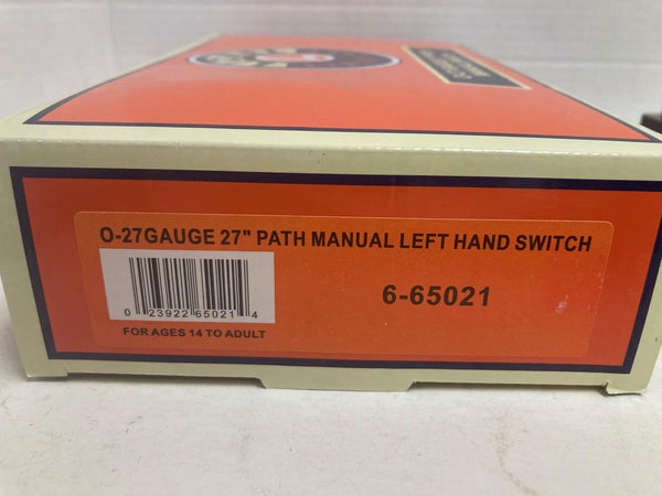 Lionel O-27" Path Manual Left Hand Switch 6-65021 (NEW)