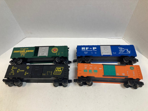 Lionel Fallen Flags Box Car Set of 4 (Seaboard, SCL, RF&P) - O Scale - Good