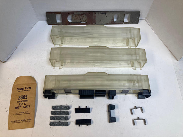 All-Nation Line Clear Plastic RDC Passenger Car Shells w/ Small Parts Lot – O Gauge