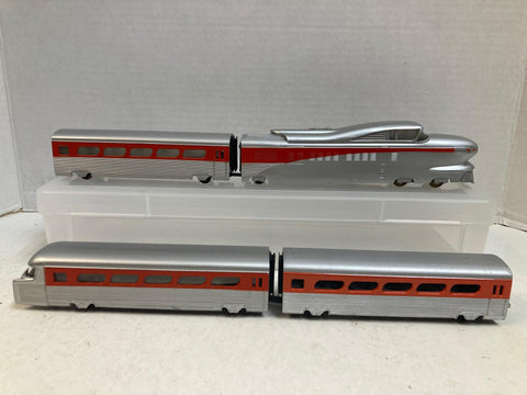 Varney rare vintage HO Scale Streamliner Silver w/ Red-Orange Stripe 4-Car Passenger Train Set – Great Condition